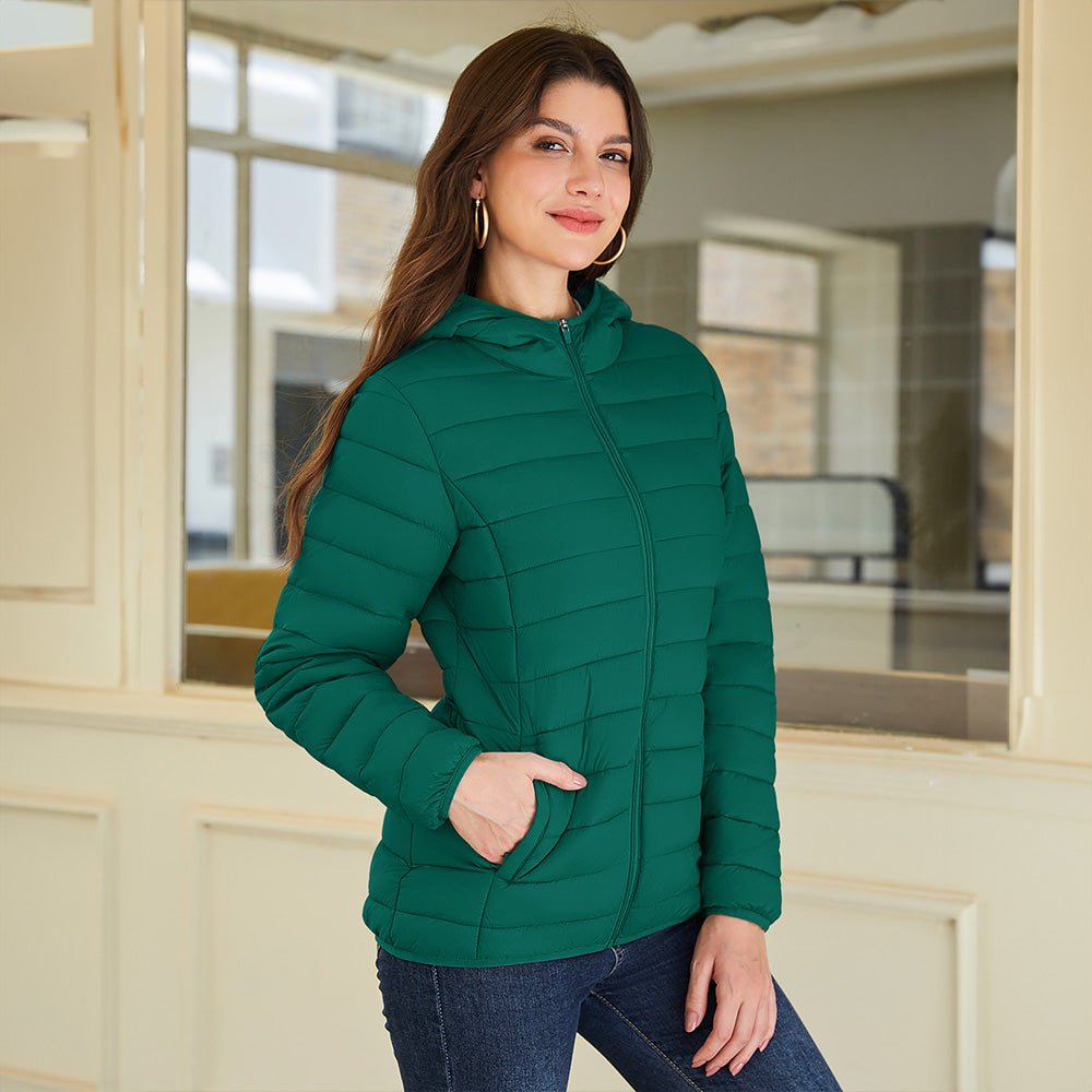 Jade Green Women's Hooded Lightweight Puffer Jacket Full Zip Winter Coat - MAGCOMSEN