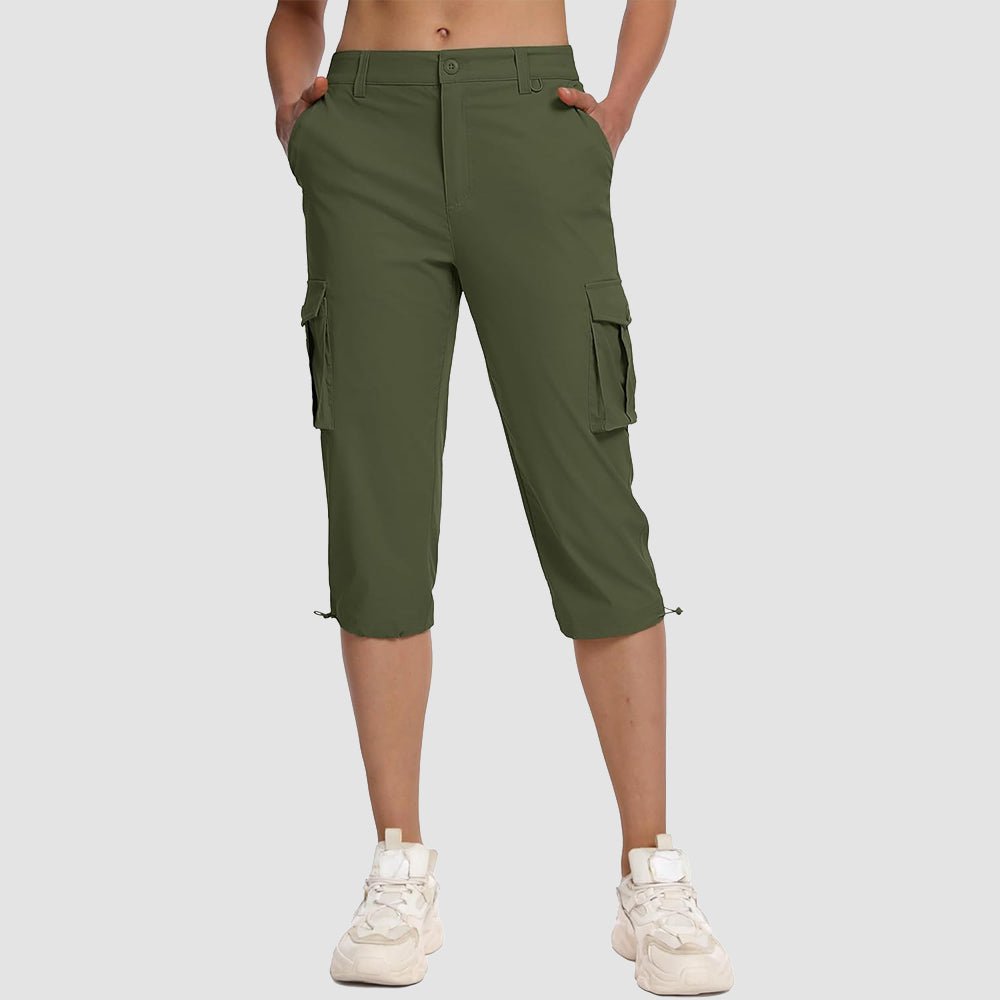 Army Green Women's Lightweight Cargo Capris with 6 Pockets - MAGCOMSEN
