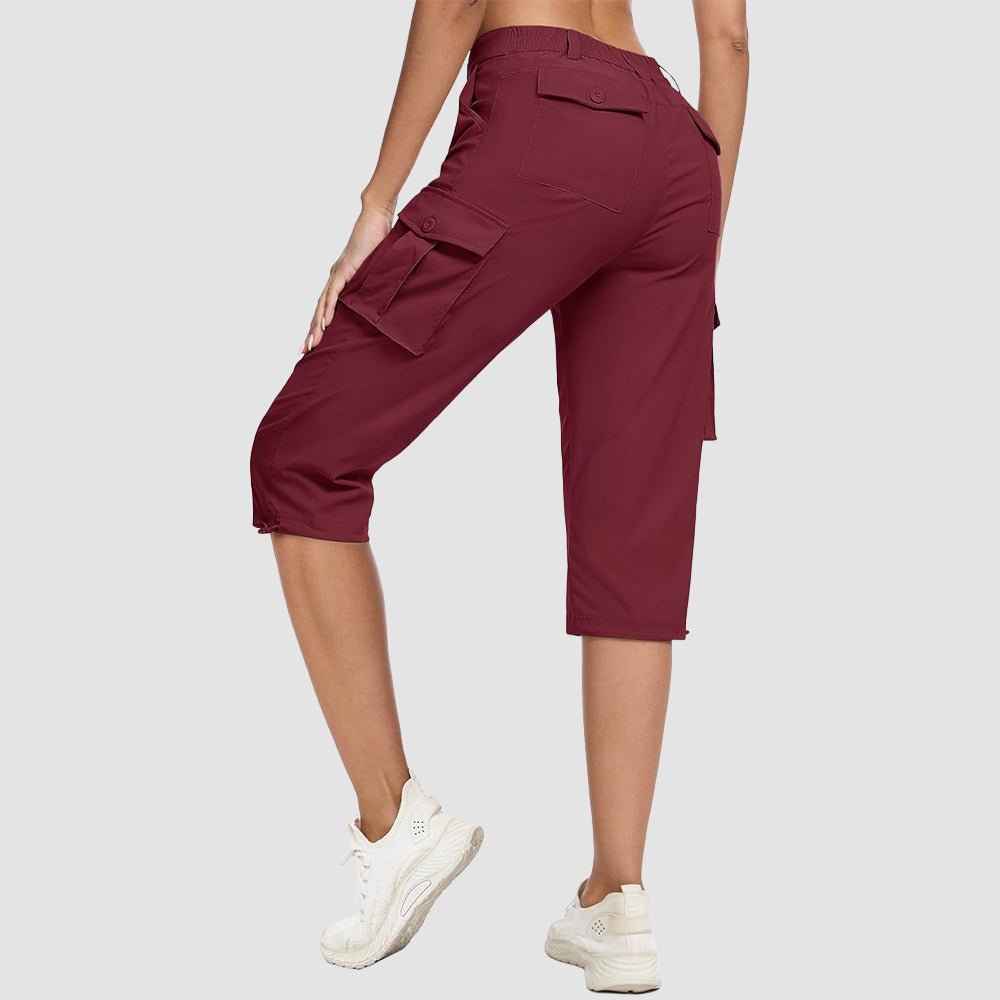 Wine Red Women's Lightweight Cargo Capris with 6 Pockets - MAGCOMSEN