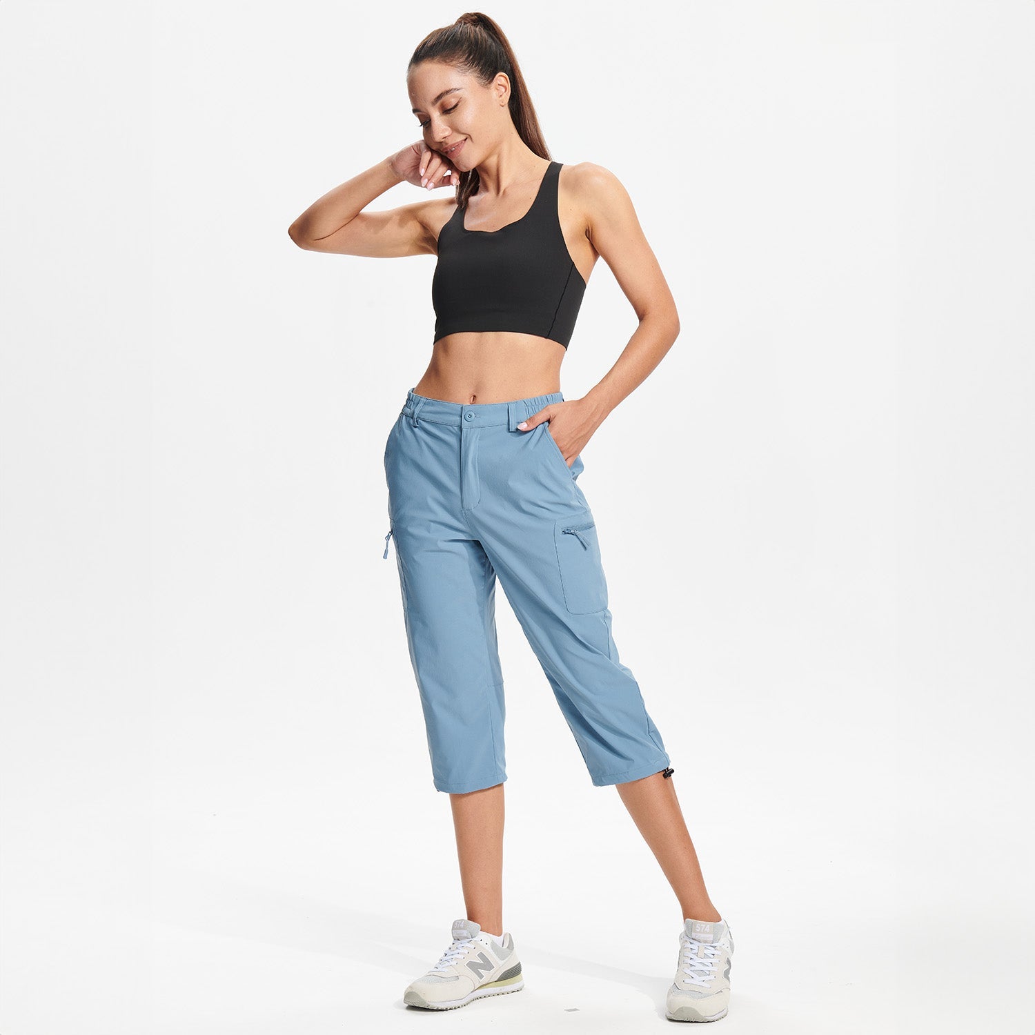 Women's Lightweight Water-Resistant Hiking Capris with 5 Pockets Light Grey by MAGCOMSEN #Color_Light Blue