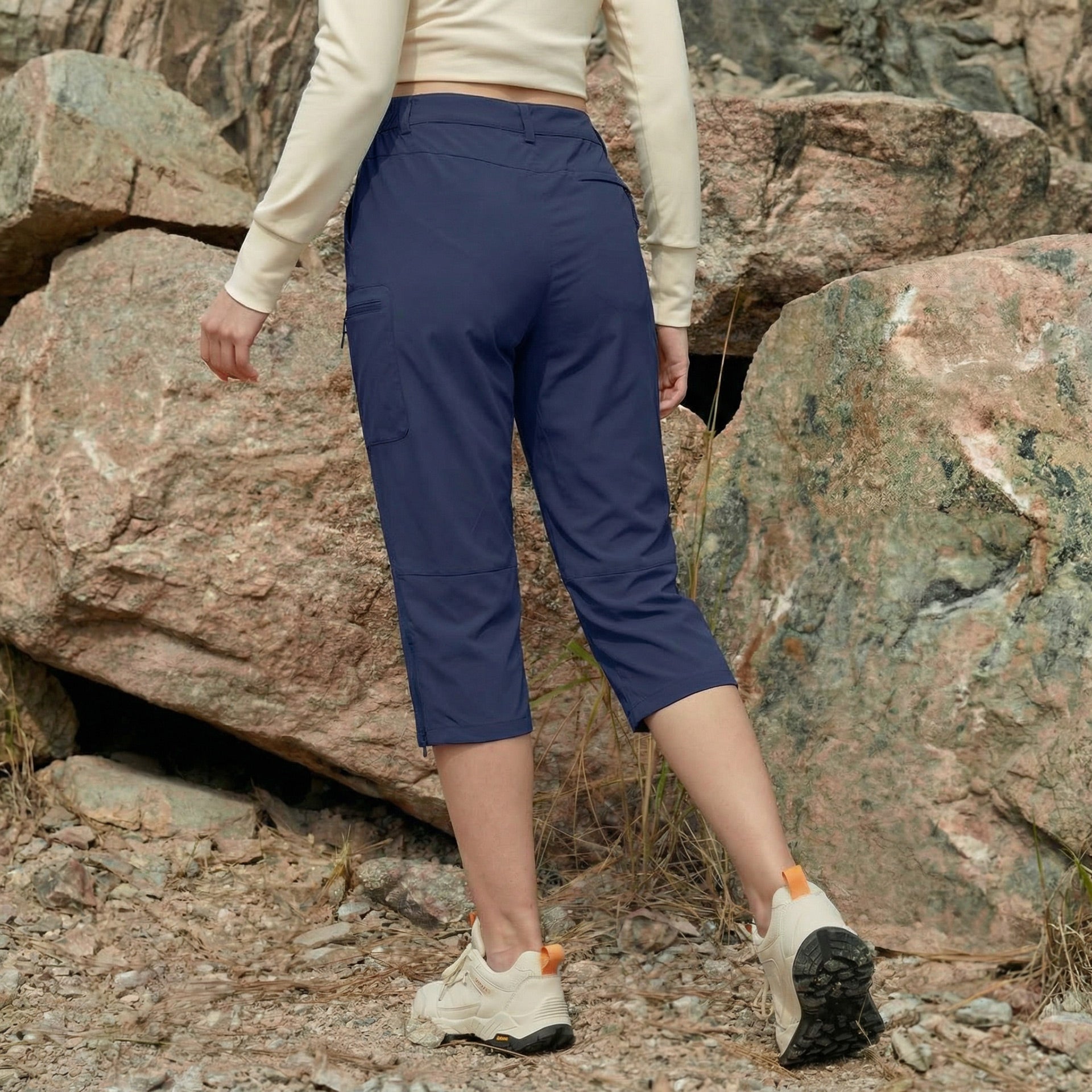 Women's Lightweight Water - Resistant Hiking Capris with 5 Pockets Navy by MAGCOMSEN