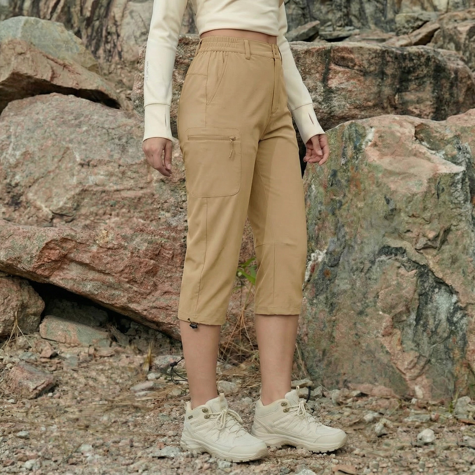 Women's Lightweight Water - Resistant Hiking Capris with 5 Pockets Khaki by MAGCOMSEN