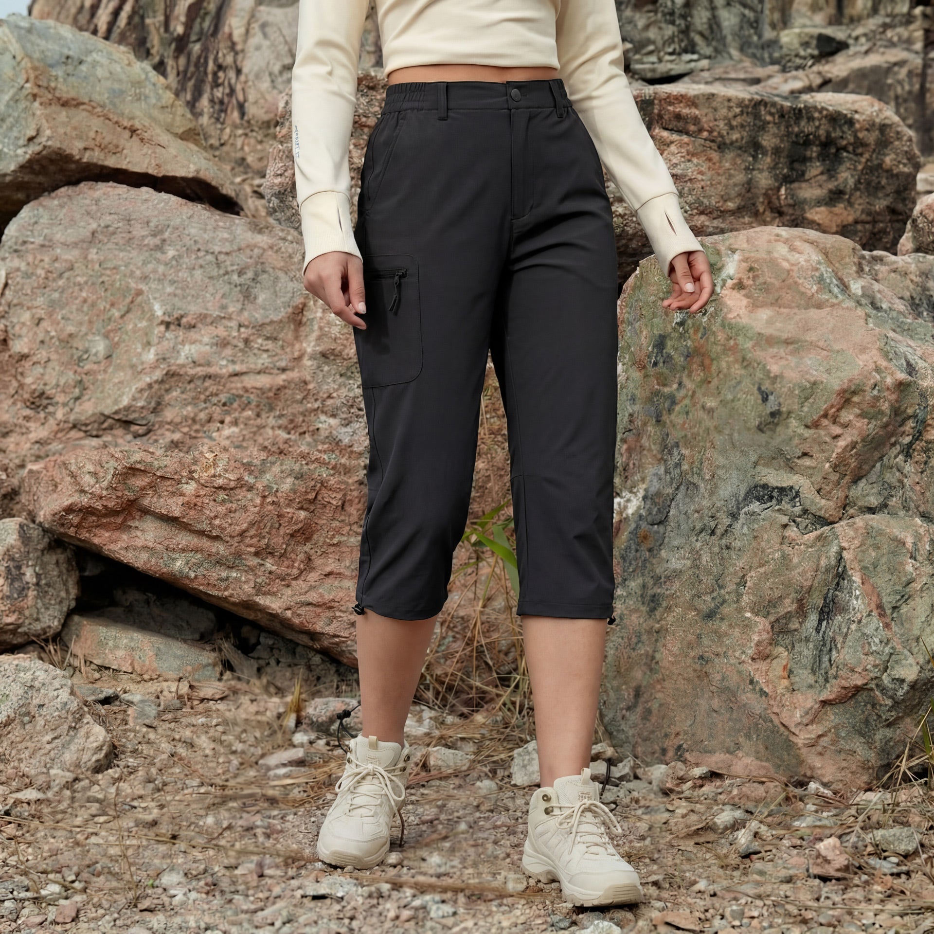 Women's Lightweight Water - Resistant Hiking Capris with 5 Pockets Black by MAGCOMSEN