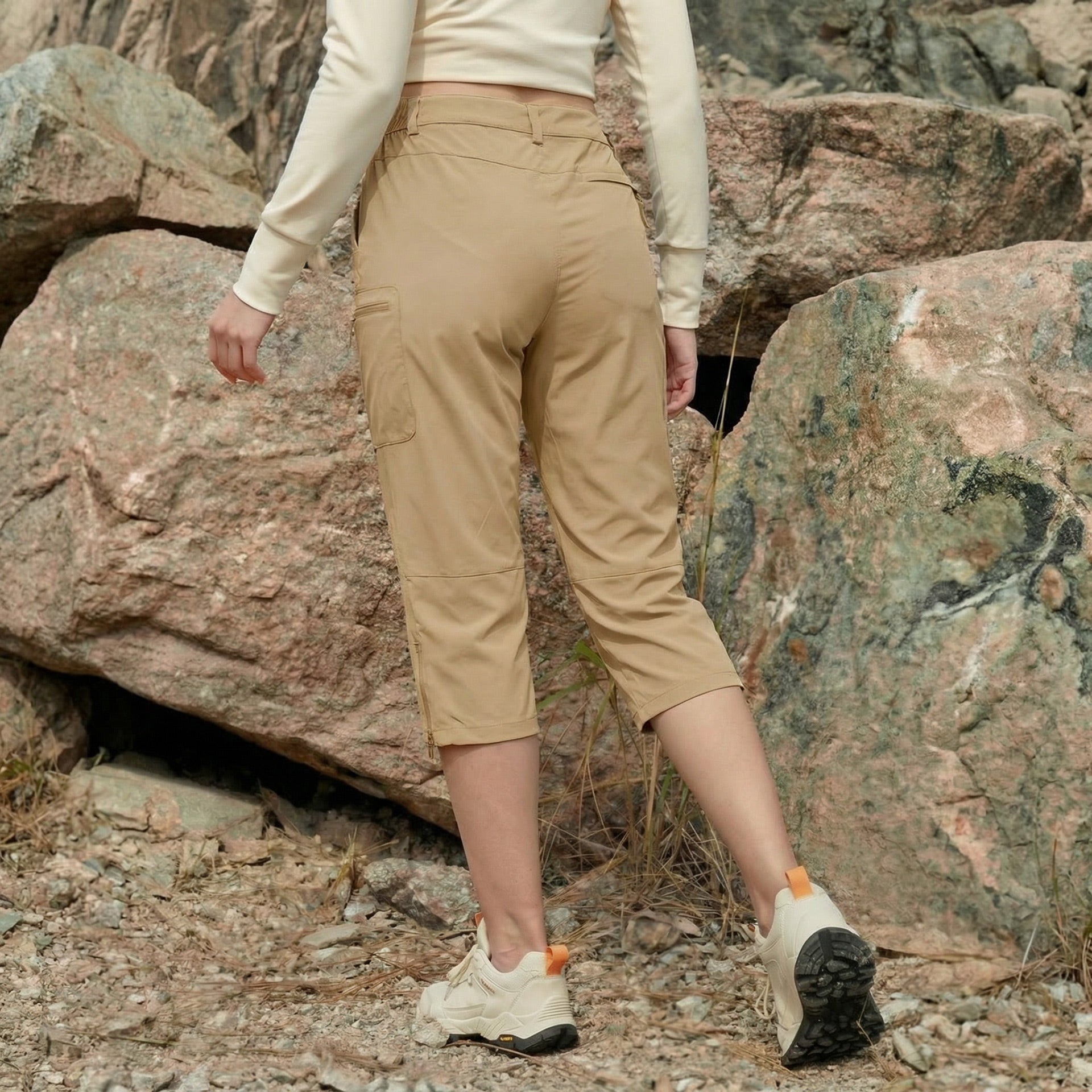 Women's Lightweight Water - Resistant Hiking Capris with 5 Pockets Khaki by MAGCOMSEN