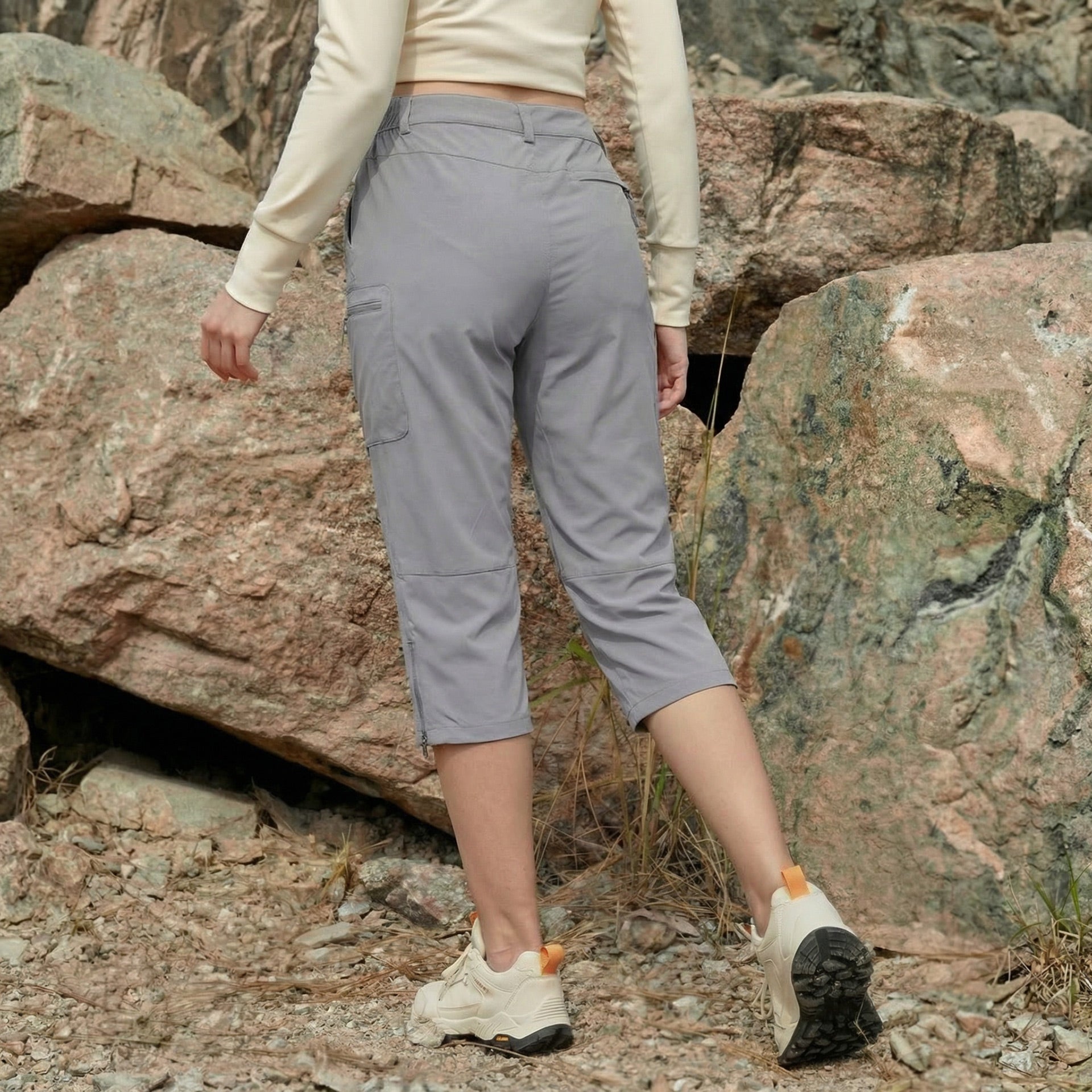 Women's Lightweight Water - Resistant Hiking Capris with 5 Pockets Light Grey by MAGCOMSEN