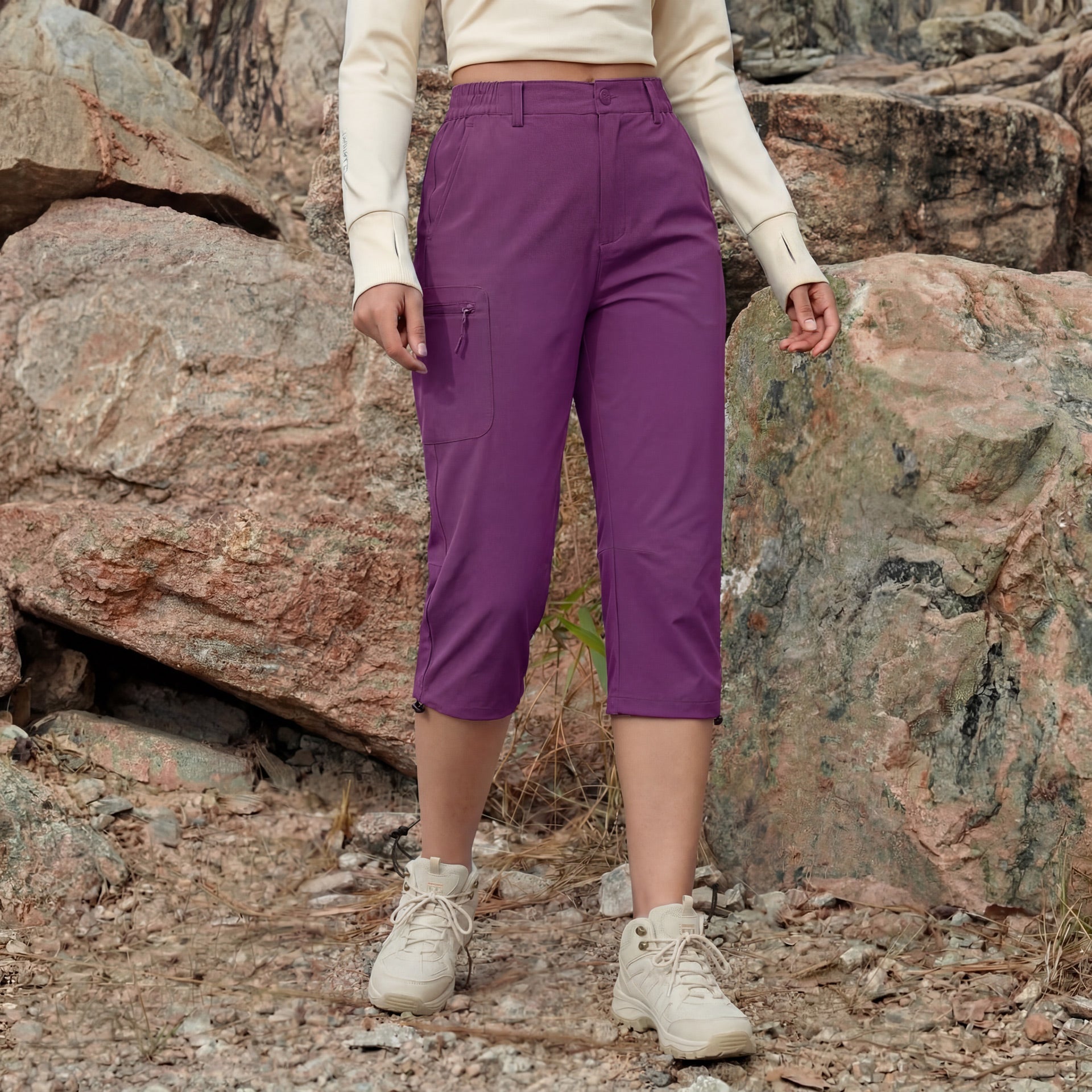 Women's Lightweight Water - Resistant Hiking Capris with 5 Pockets Purple by MAGCOMSEN
