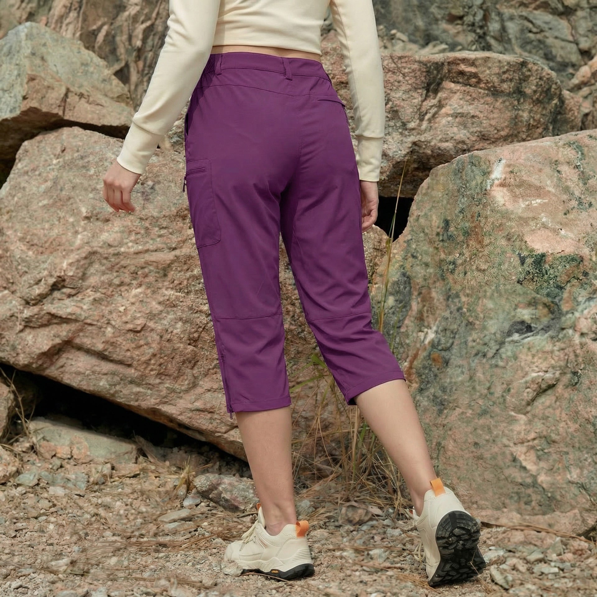 Women's Lightweight Water - Resistant Hiking Capris with 5 Pockets Purple by MAGCOMSEN