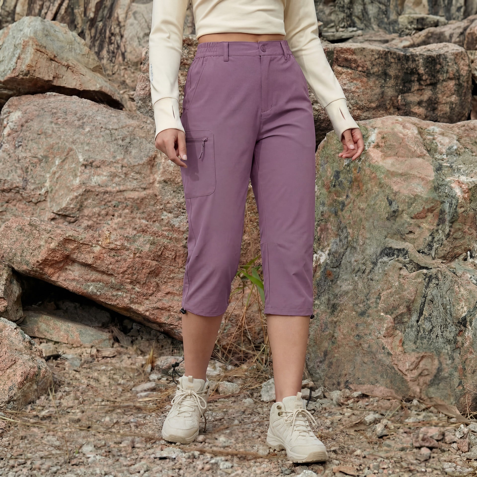 Women's Lightweight Water - Resistant Hiking Capris with 5 Pockets Lotus Pink by MAGCOMSEN