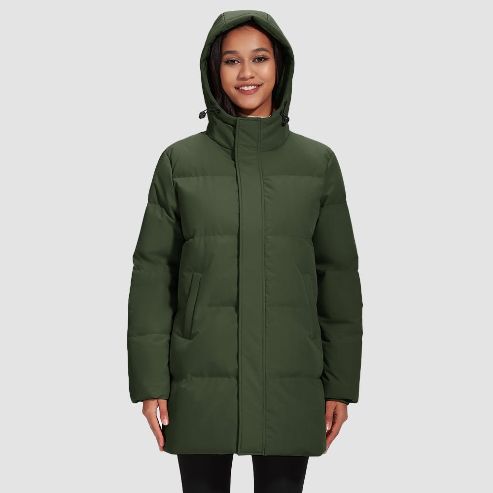 Army Green Women's Long Down Parka Waterproof Hooded Winter Puffer Coat - MAGCOMSEN