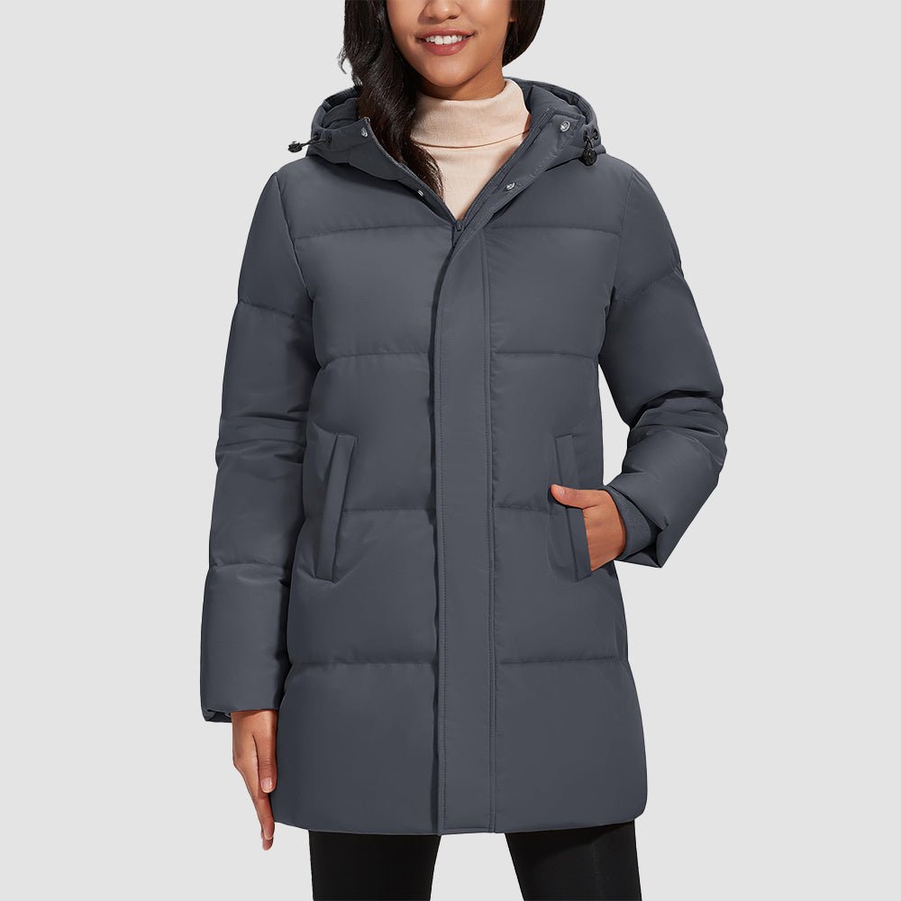Dark Gray Women's Long Down Parka Waterproof Hooded Winter Puffer Coat - MAGCOMSEN
