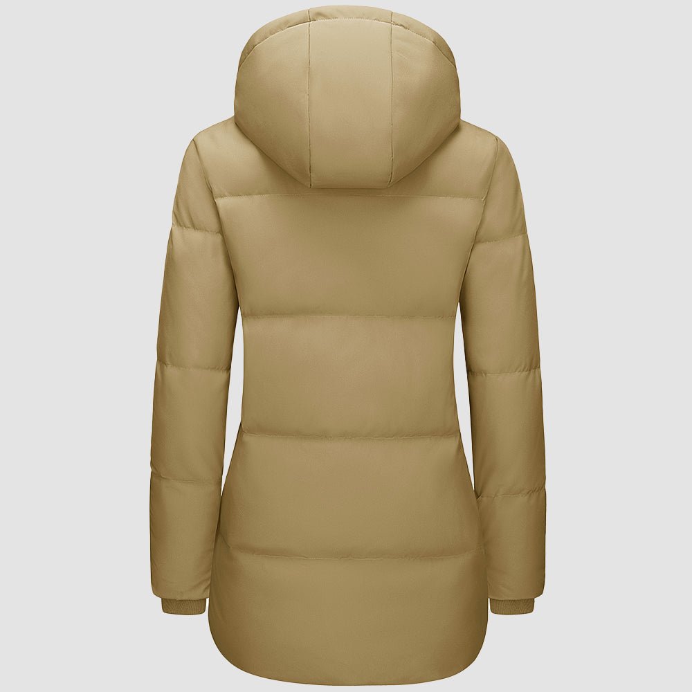 Khaki Women's Long Down Parka Waterproof Hooded Winter Puffer Coat - MAGCOMSEN