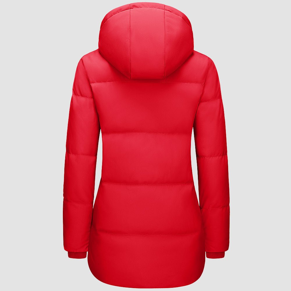 Tomato Red Women's Long Down Parka Waterproof Hooded Winter Puffer Coat - MAGCOMSEN