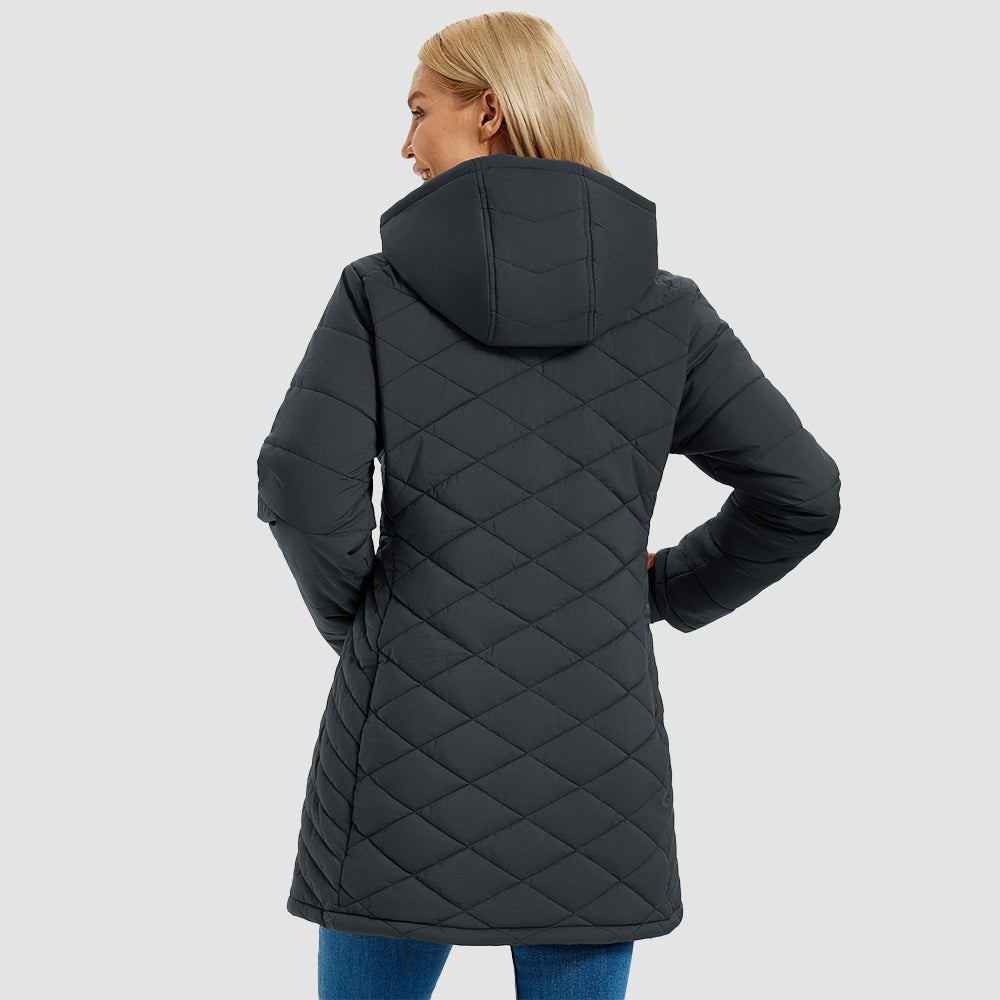Dark Gray Women's Long Quilted Puffer Parka Lightweight Waterproof Winter Coat with Hood - MAGCOMSEN