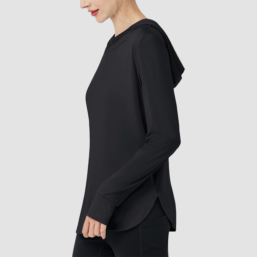 Black Women's Long Sleeve UPF 80+ Lightweight Rashguard Hoodie - MAGCOMSEN