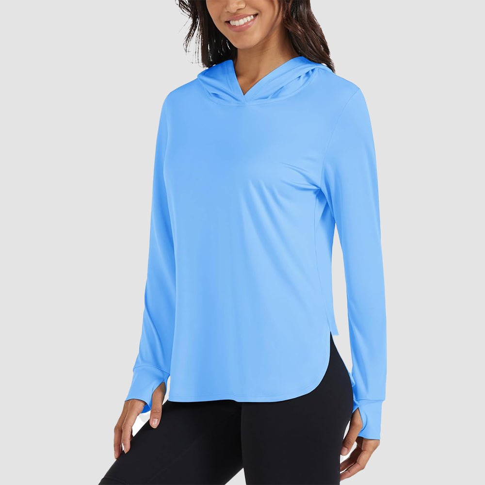 Sky Blue Women's Long Sleeve UPF 80+ Lightweight Rashguard Hoodie - MAGCOMSEN