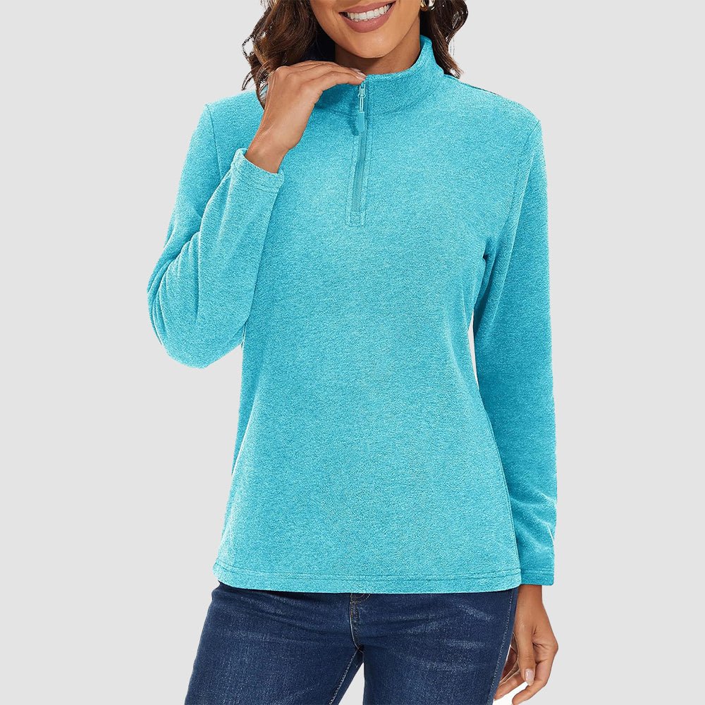 Water Blue Women's Quarter Zip Fleece Pullover Sweatshirt Athletic Top - MAGCOMSEN