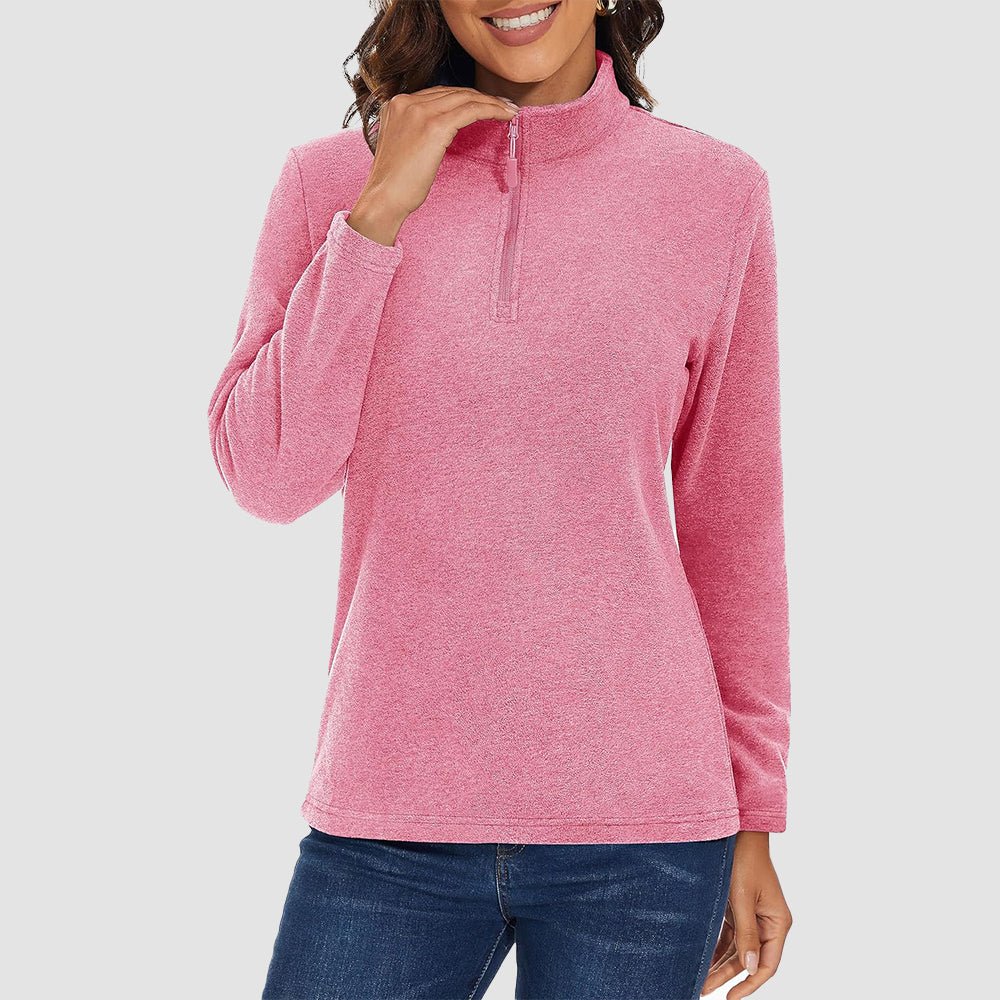 Pink Women's Quarter Zip Fleece Pullover Sweatshirt Athletic Top - MAGCOMSEN