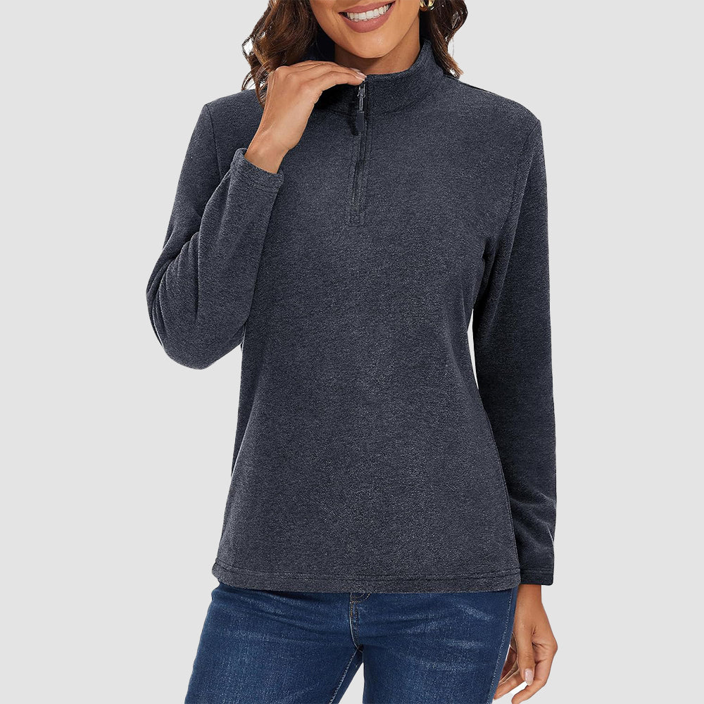 Black Women's Quarter Zip Fleece Pullover Sweatshirt Athletic Top - MAGCOMSEN