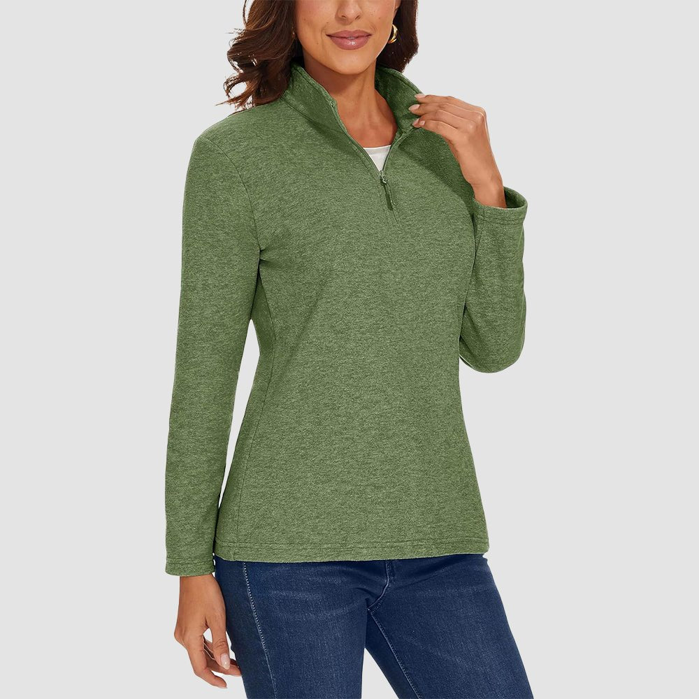 Army Green Women's Quarter Zip Fleece Pullover Sweatshirt Athletic Top - MAGCOMSEN