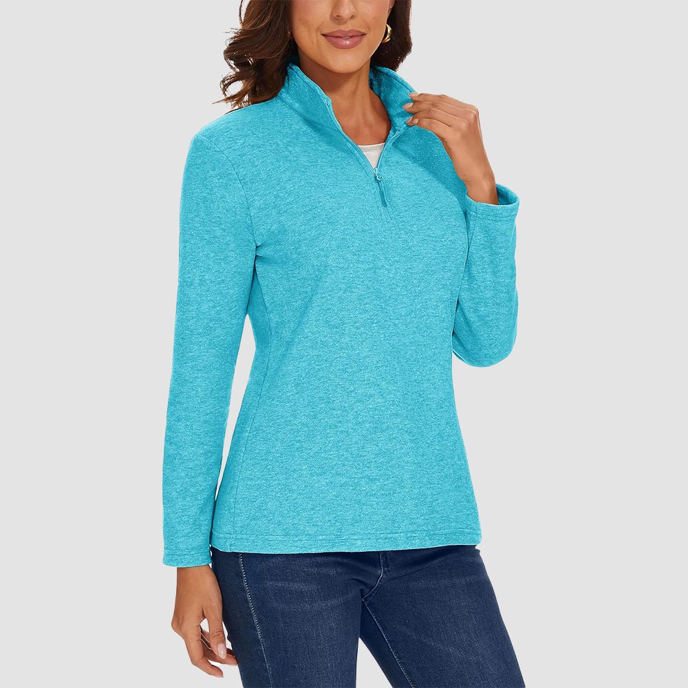 Water Blue Women's Quarter Zip Fleece Pullover Sweatshirt Athletic Top - MAGCOMSEN