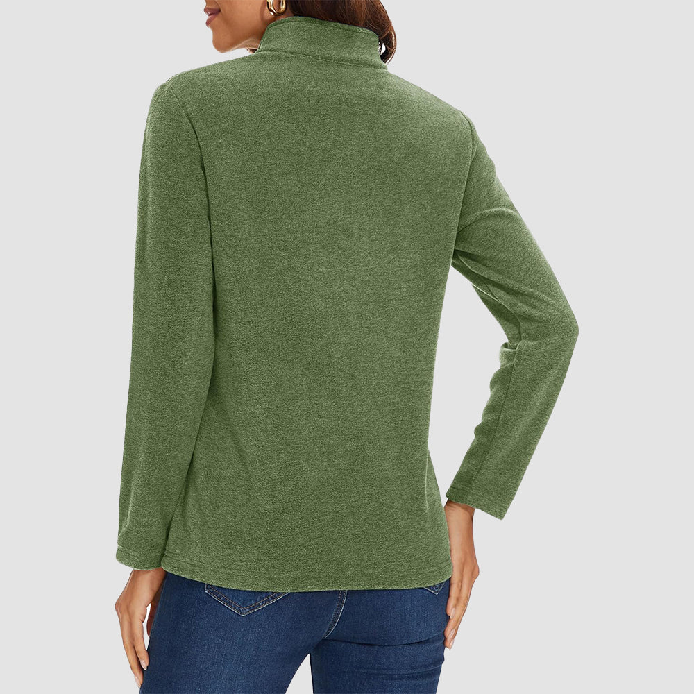 Army Green Women's Quarter Zip Fleece Pullover Sweatshirt Athletic Top - MAGCOMSEN