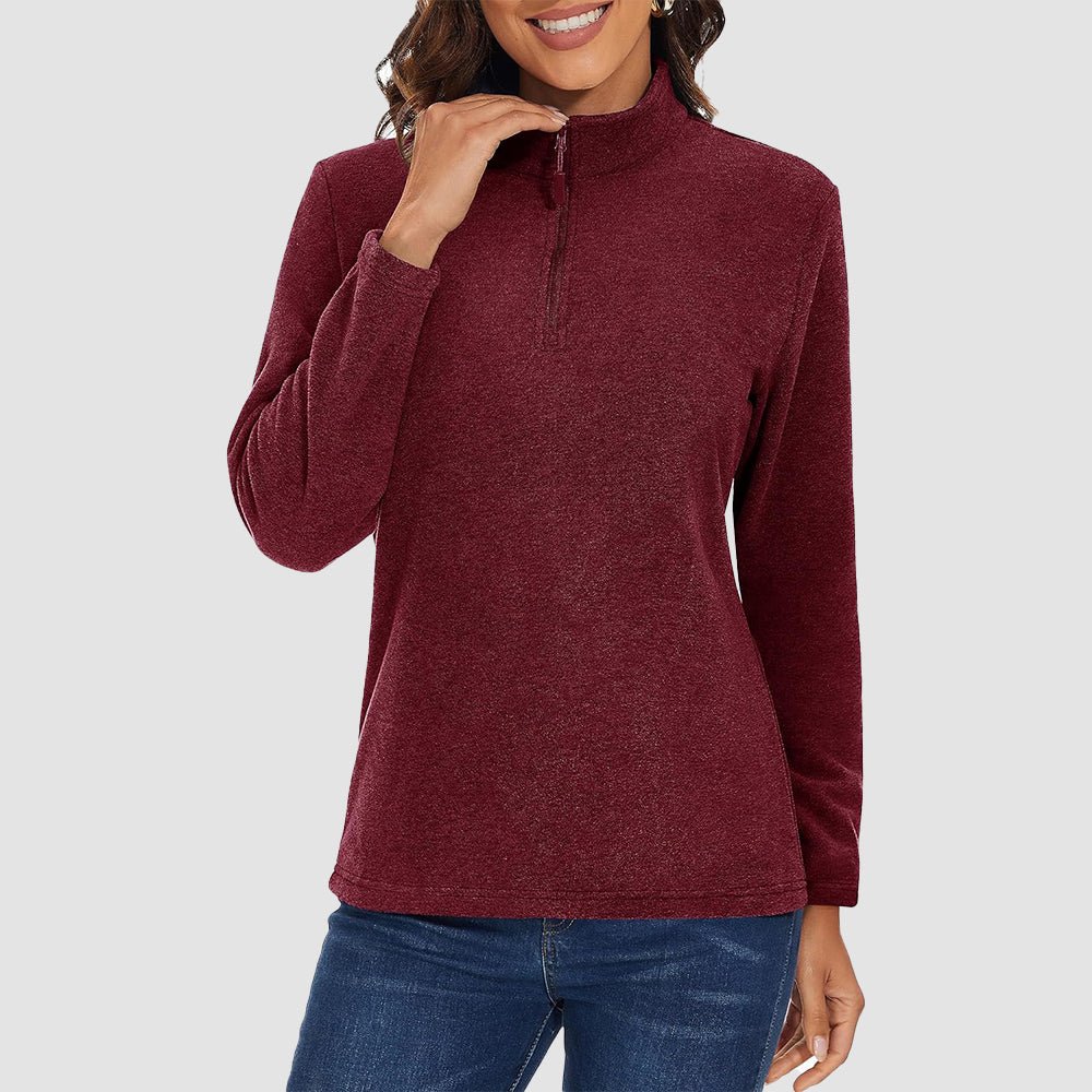 Wine Women's Quarter Zip Fleece Pullover Sweatshirt Athletic Top - MAGCOMSEN