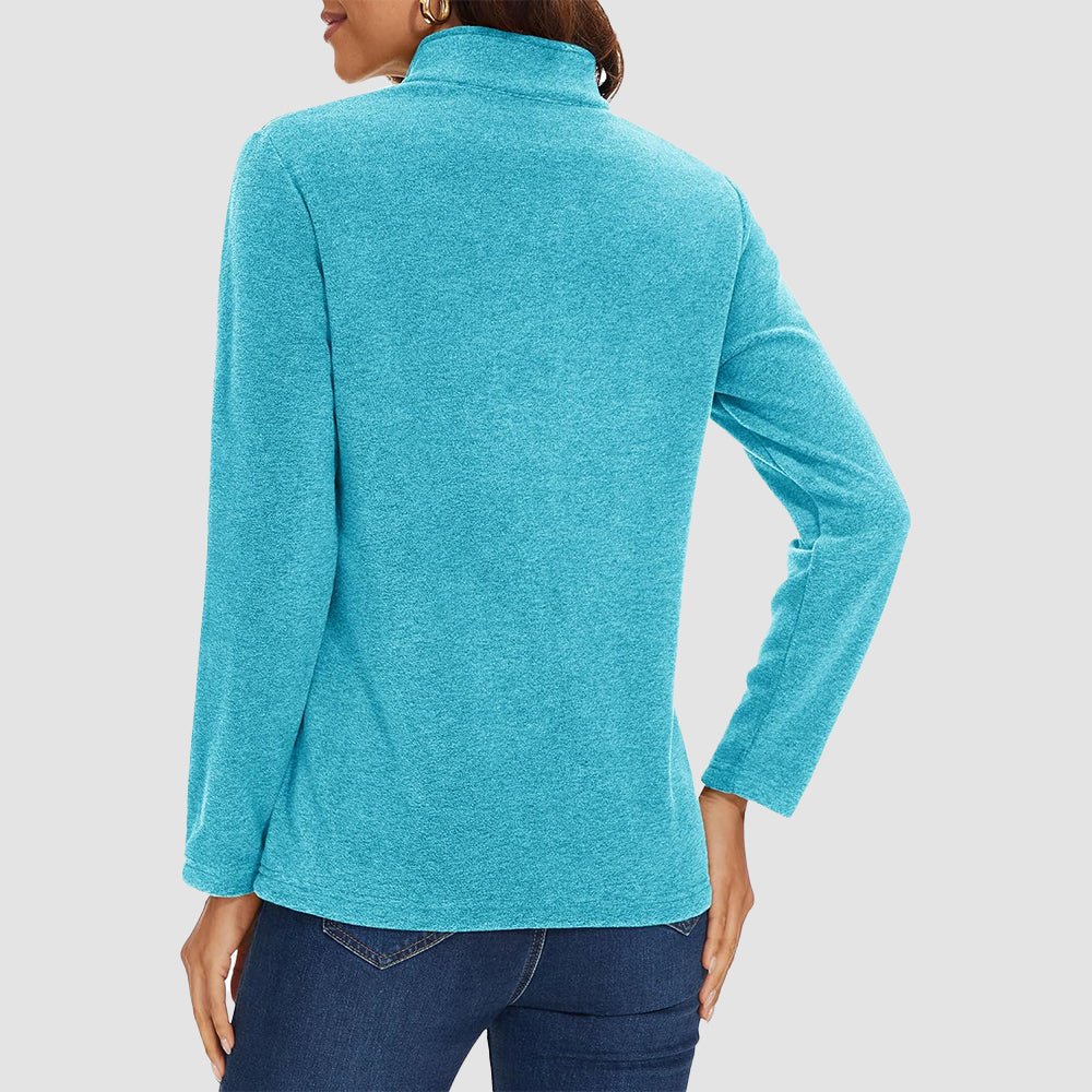 Water Blue Women's Quarter Zip Fleece Pullover Sweatshirt Athletic Top - MAGCOMSEN