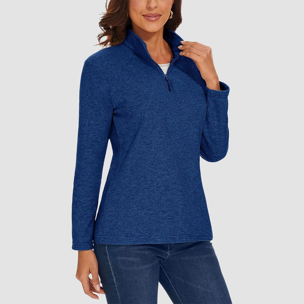 Dark Blue Women's Quarter Zip Fleece Pullover Sweatshirt Athletic Top - MAGCOMSEN