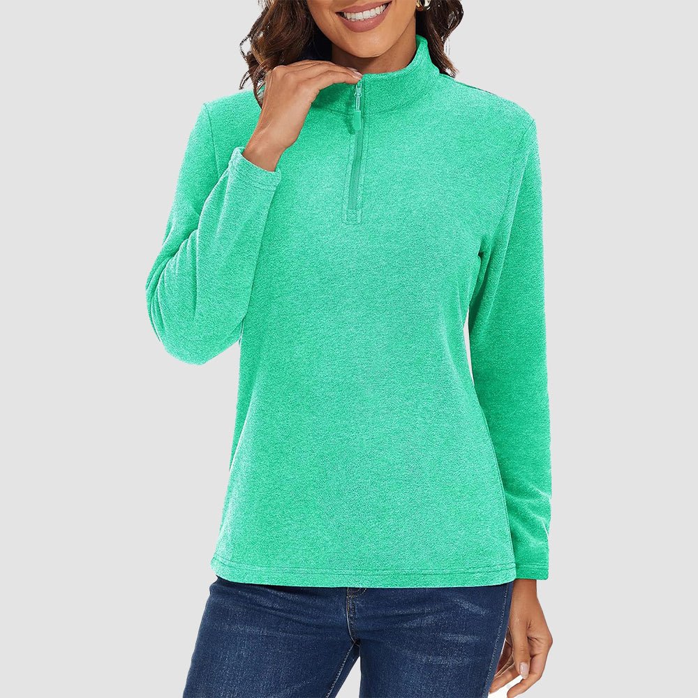 Mint Women's Quarter Zip Fleece Pullover Sweatshirt Athletic Top - MAGCOMSEN