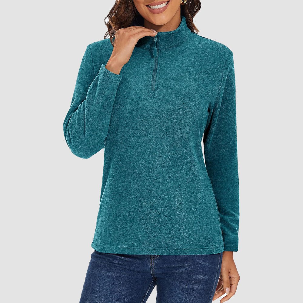 Peacock Blue Women's Quarter Zip Fleece Pullover Sweatshirt Athletic Top - MAGCOMSEN