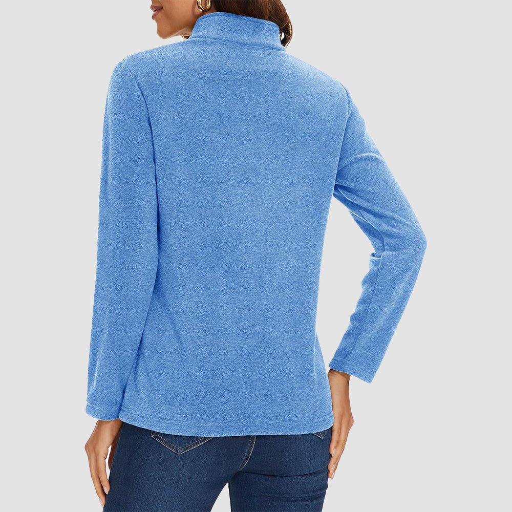 Light Blue Women's Quarter Zip Fleece Pullover Sweatshirt Athletic Top - MAGCOMSEN