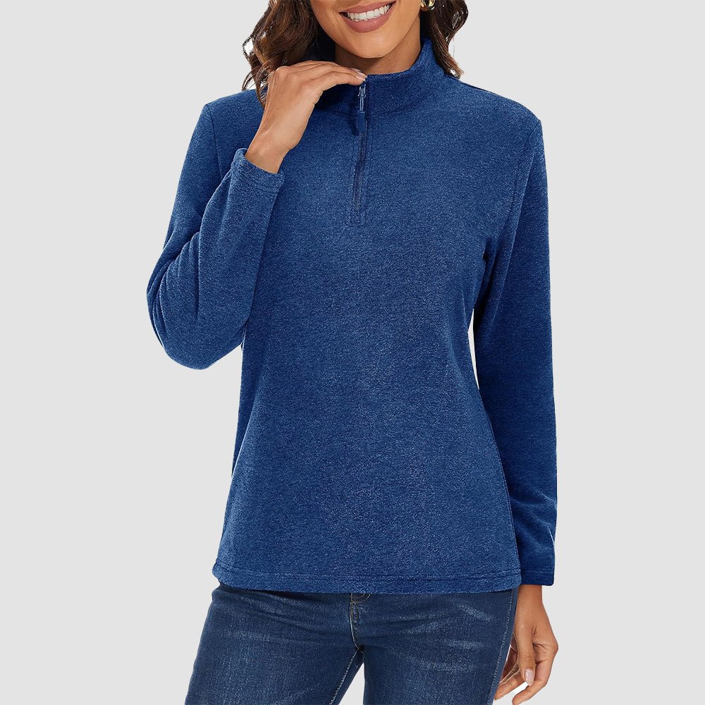Dark Blue Women's Quarter Zip Fleece Pullover Sweatshirt Athletic Top - MAGCOMSEN