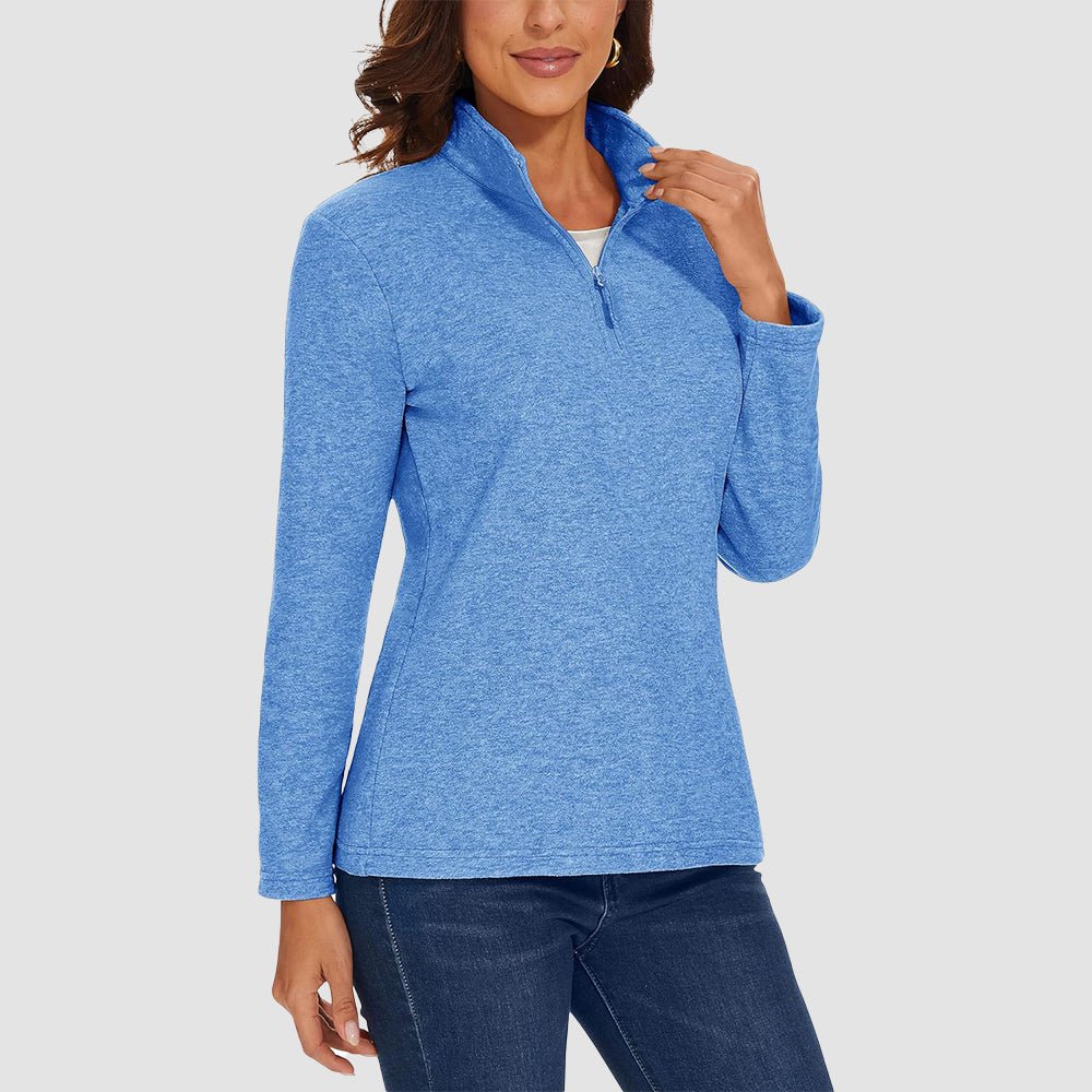 Light Blue Women's Quarter Zip Fleece Pullover Sweatshirt Athletic Top - MAGCOMSEN