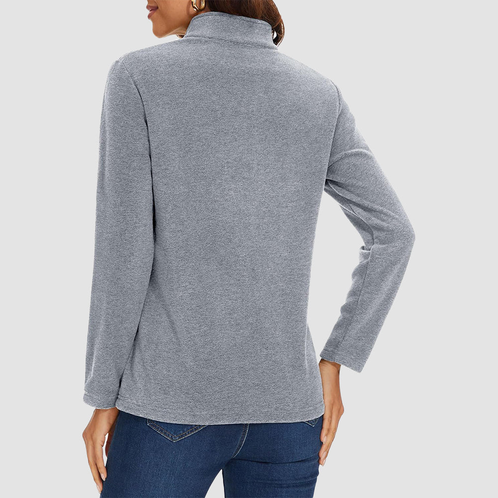 Light Grey Women's Quarter Zip Fleece Pullover Sweatshirt Athletic Top - MAGCOMSEN