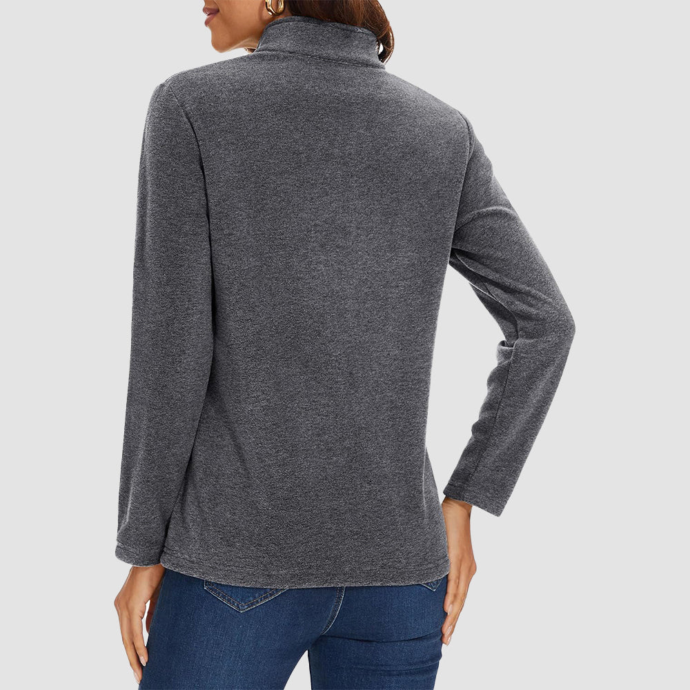 Dark Grey Women's Quarter Zip Fleece Pullover Sweatshirt Athletic Top - MAGCOMSEN