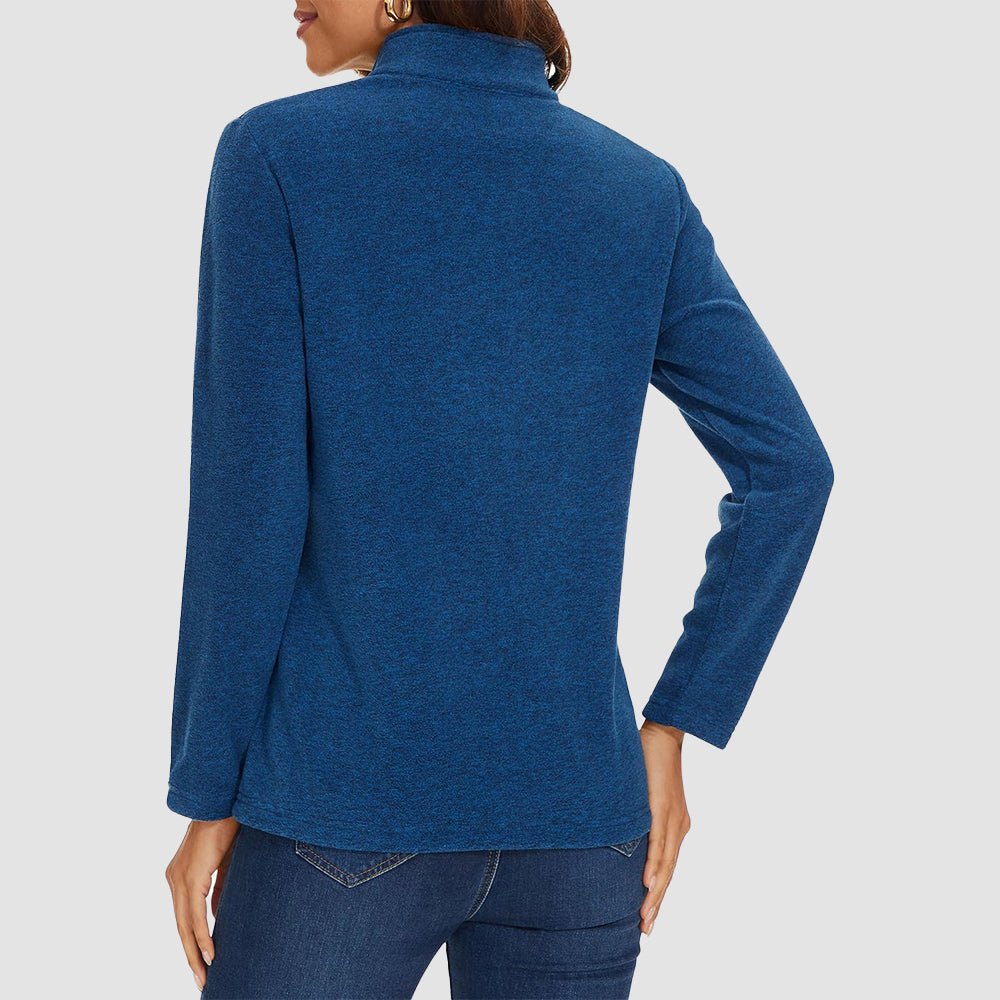 Medium Blue Women's Quarter Zip Fleece Pullover Sweatshirt Athletic Top - MAGCOMSEN