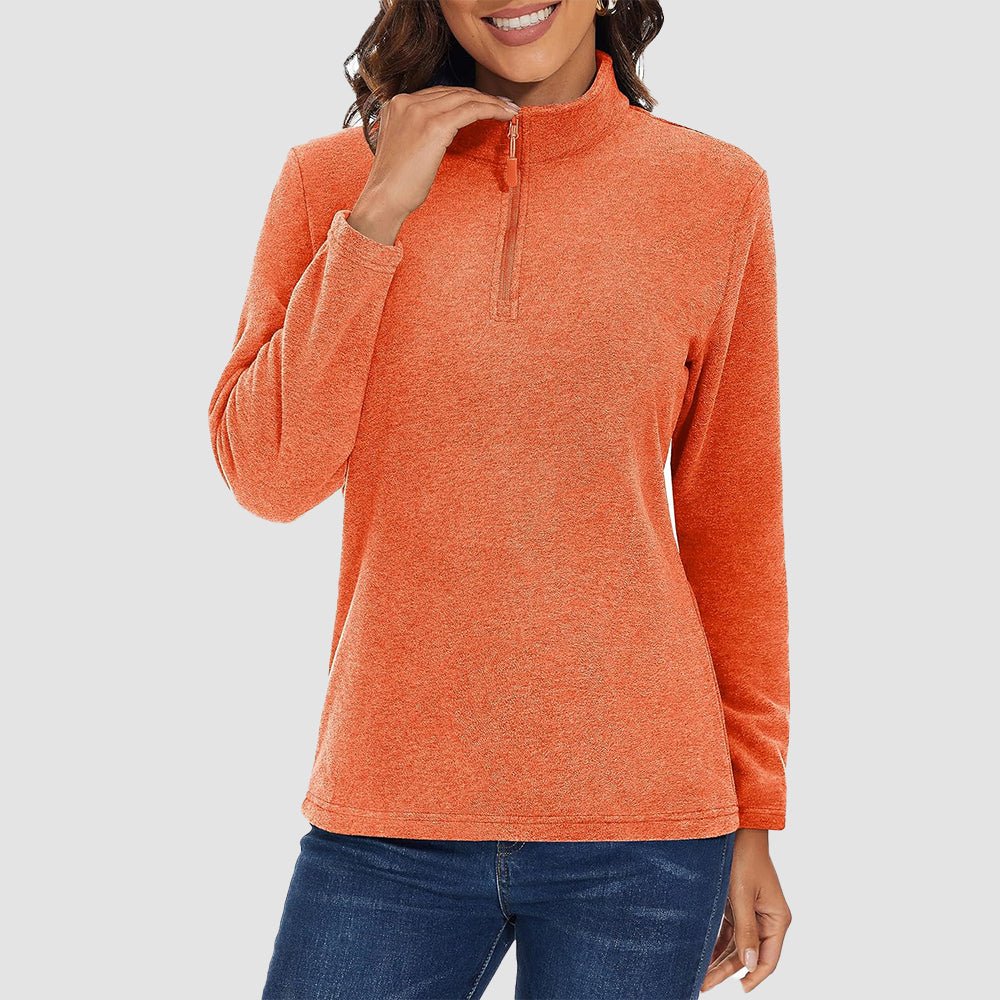Orange Women's Quarter Zip Fleece Pullover Sweatshirt Athletic Top - MAGCOMSEN
