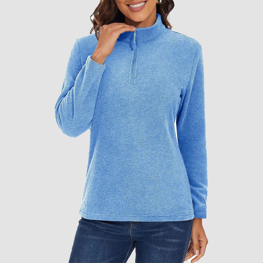 Light Blue Women's Quarter Zip Fleece Pullover Sweatshirt Athletic Top - MAGCOMSEN