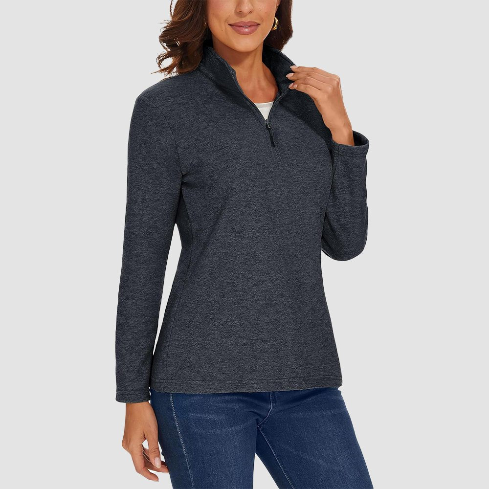 Black Women's Quarter Zip Fleece Pullover Sweatshirt Athletic Top - MAGCOMSEN
