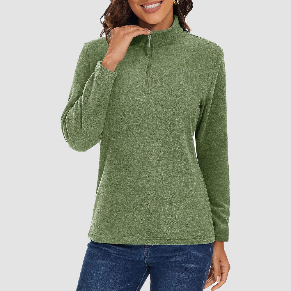 Army Green Women's Quarter Zip Fleece Pullover Sweatshirt Athletic Top - MAGCOMSEN