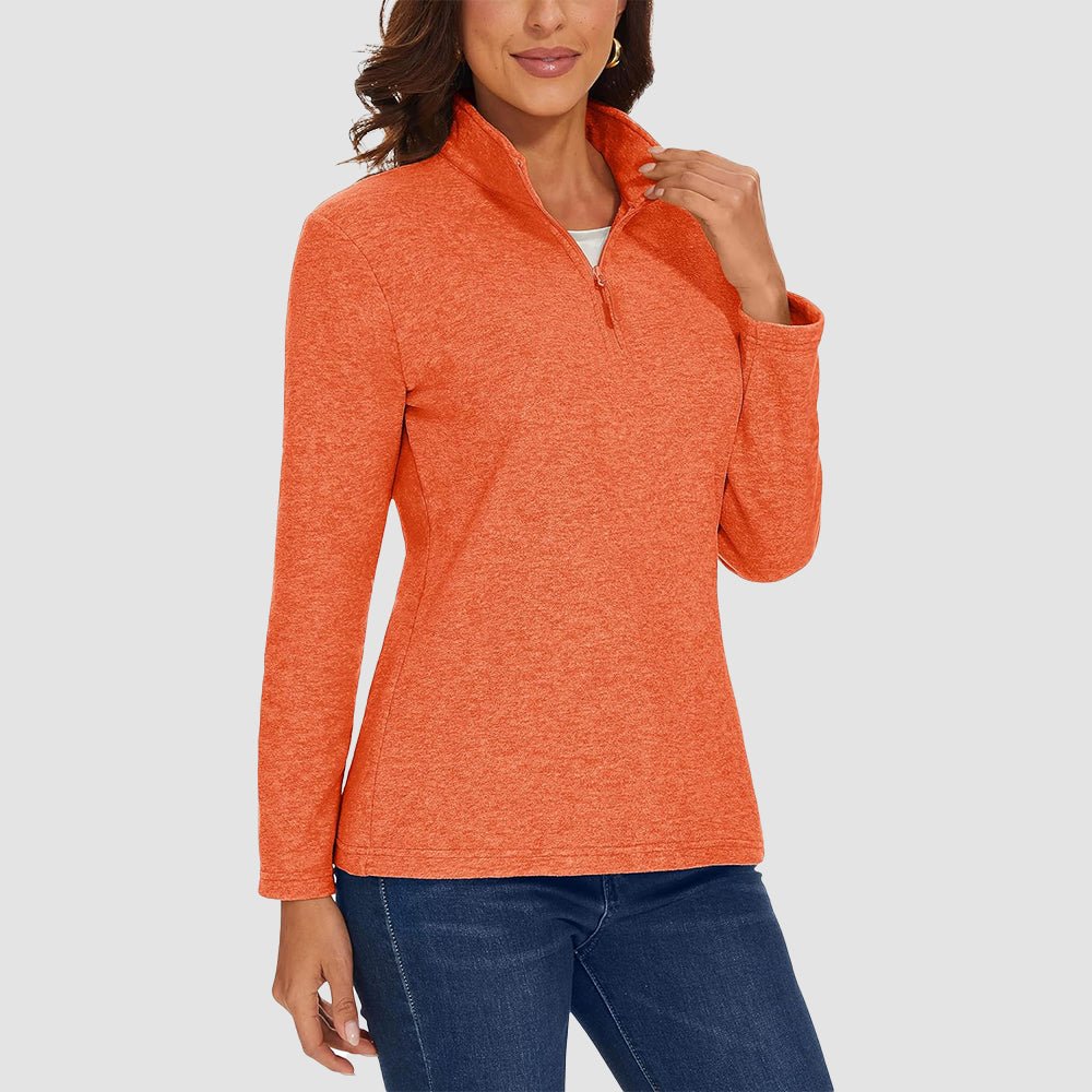 Orange Women's Quarter Zip Fleece Pullover Sweatshirt Athletic Top - MAGCOMSEN