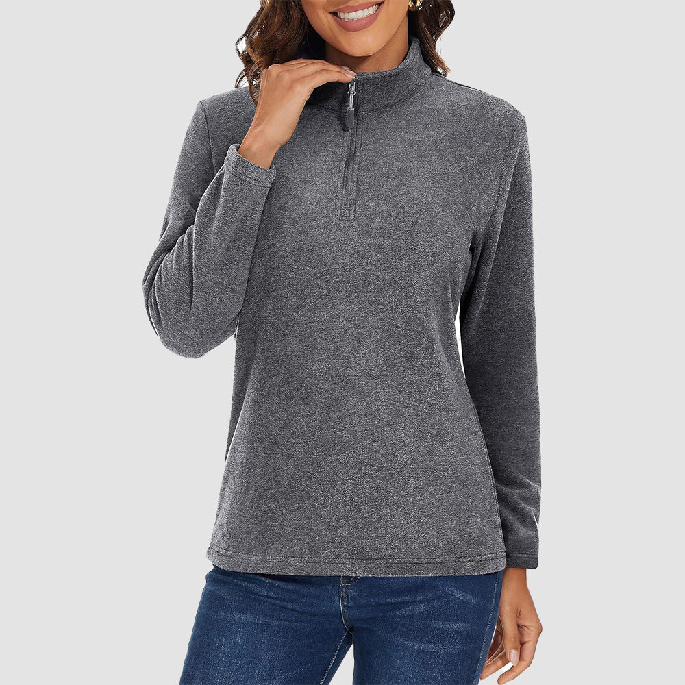 Dark Grey Women's Quarter Zip Fleece Pullover Sweatshirt Athletic Top - MAGCOMSEN