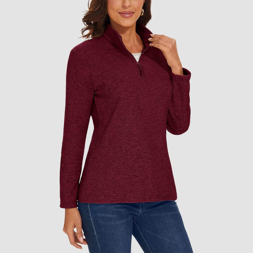 Wine Women's Quarter Zip Fleece Pullover Sweatshirt Athletic Top - MAGCOMSEN