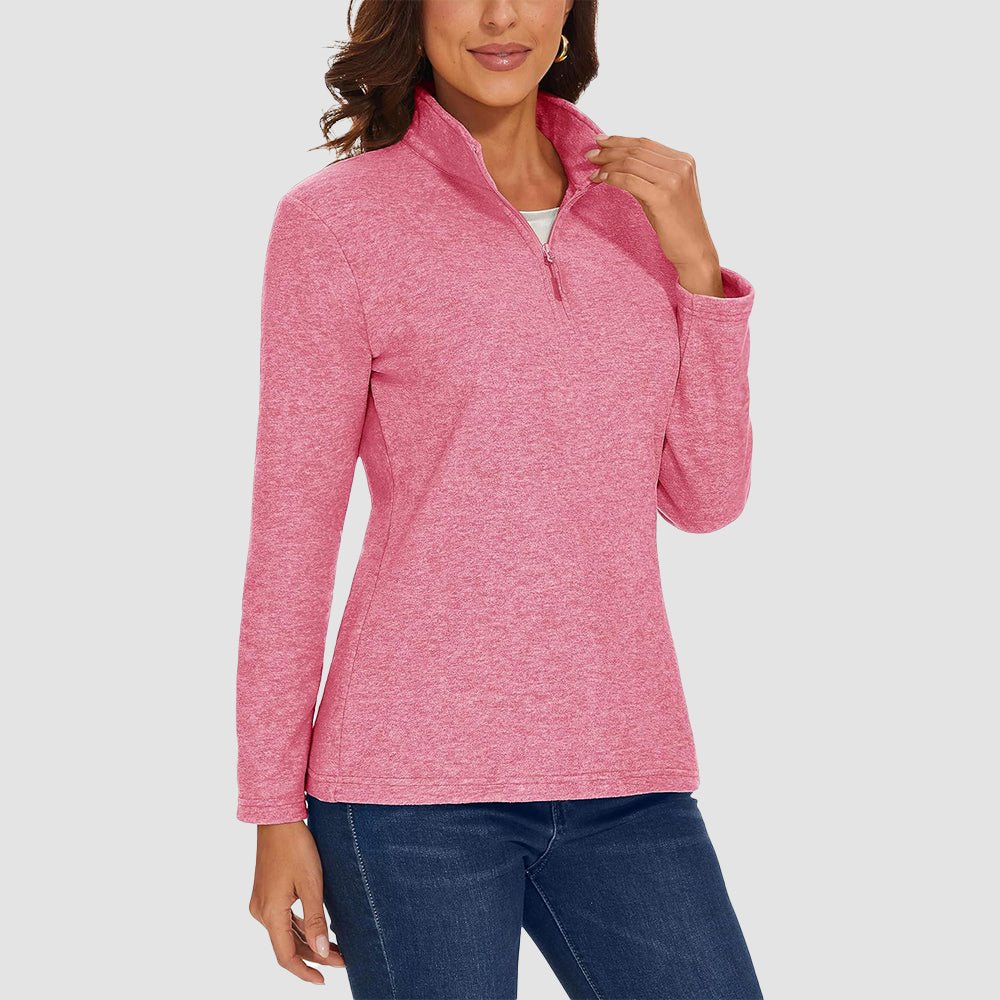 Pink Women's Quarter Zip Fleece Pullover Sweatshirt Athletic Top - MAGCOMSEN