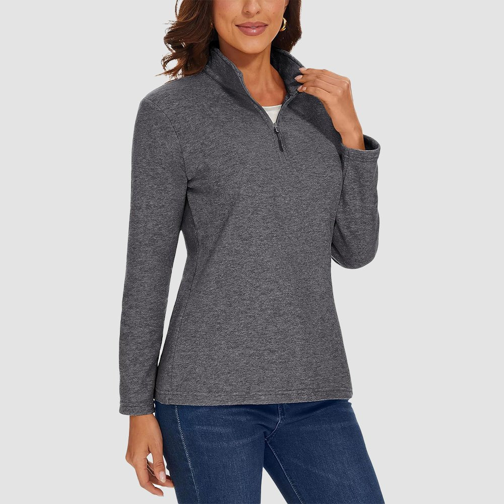 Dark Grey Women's Quarter Zip Fleece Pullover Sweatshirt Athletic Top - MAGCOMSEN
