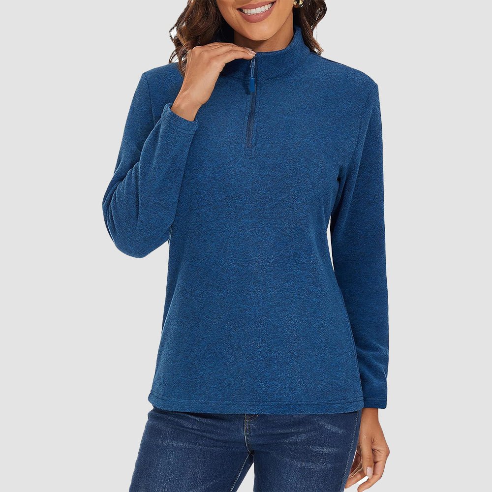 Medium Blue Women's Quarter Zip Fleece Pullover Sweatshirt Athletic Top - MAGCOMSEN