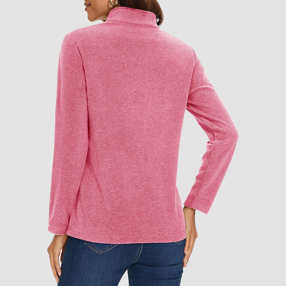 Pink Women's Quarter Zip Fleece Pullover Sweatshirt Athletic Top - MAGCOMSEN