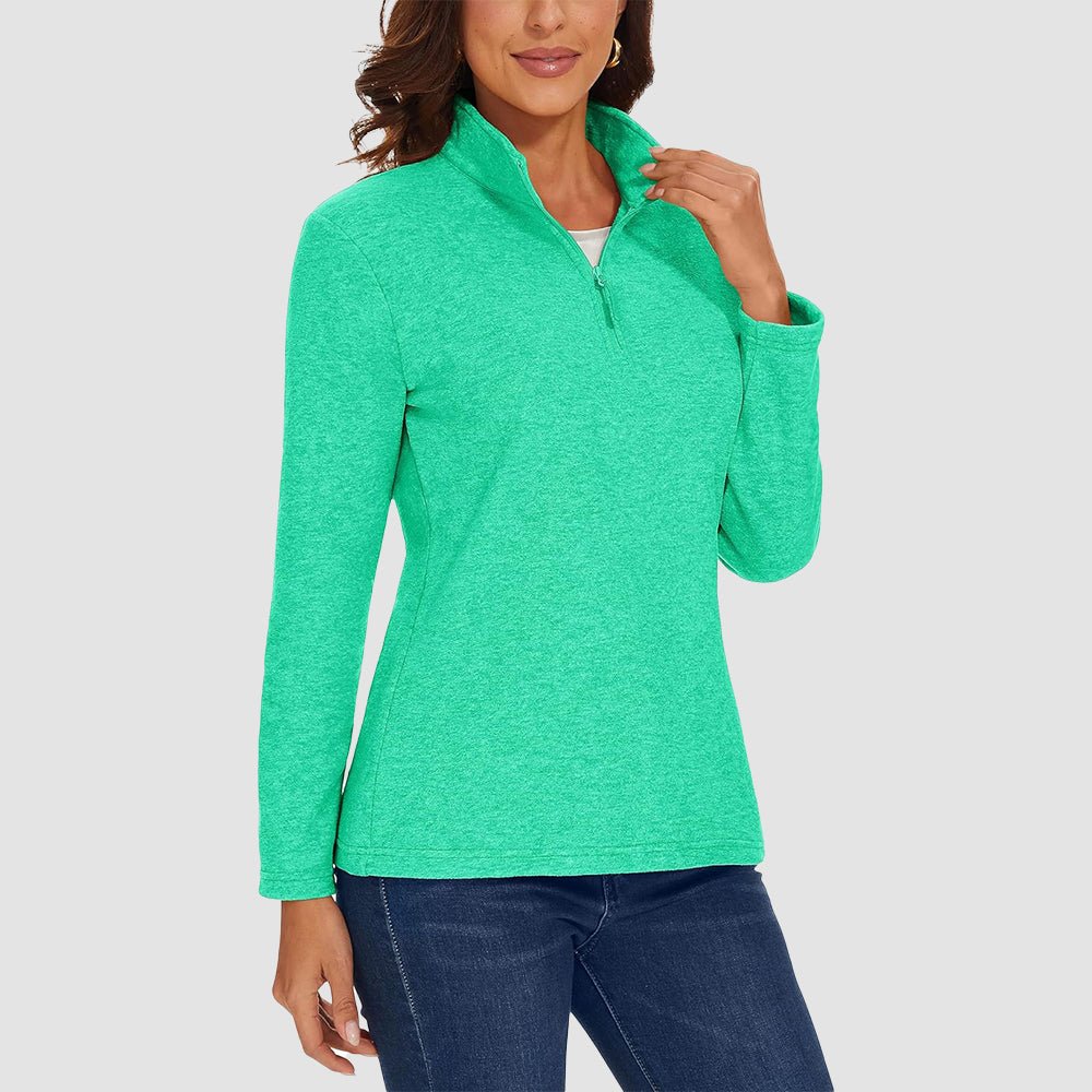 Mint Women's Quarter Zip Fleece Pullover Sweatshirt Athletic Top - MAGCOMSEN