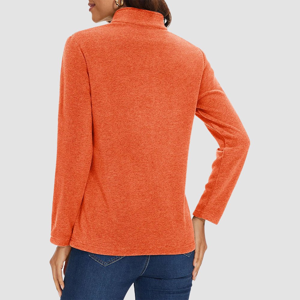 Orange Women's Quarter Zip Fleece Pullover Sweatshirt Athletic Top - MAGCOMSEN