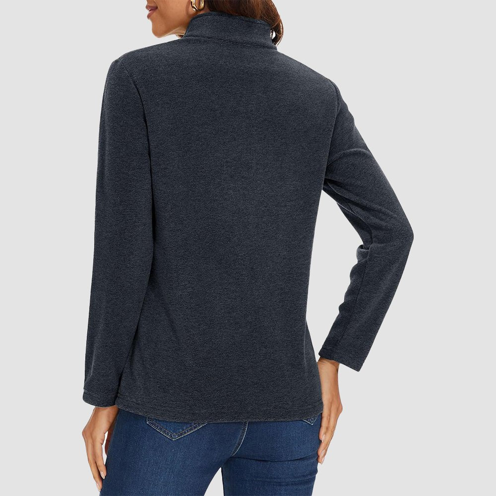 Black Women's Quarter Zip Fleece Pullover Sweatshirt Athletic Top - MAGCOMSEN